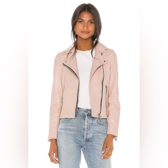 NEW ALLSAINTS Dalby Leather Biker Jacket in Nude Pink, Size 2 US - Picture 2 of 12